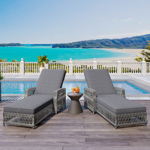 2 Pieces Long Reclining Chaise, Outdoor Wicker Lounge with Armrests, Patio