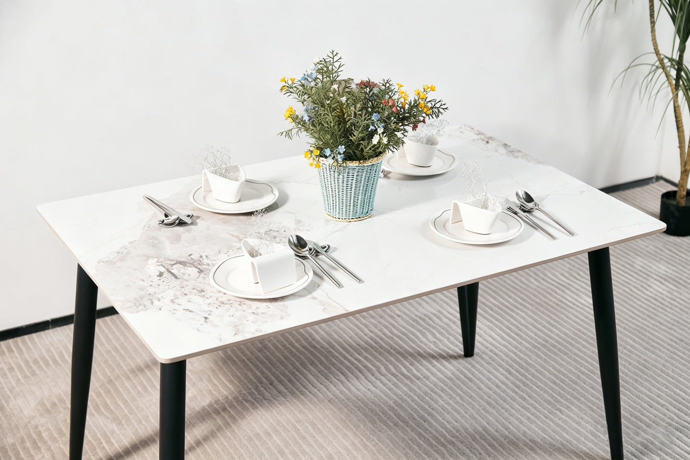Modern Minimalist Dining Table 1.2m White Sintered Stone Top