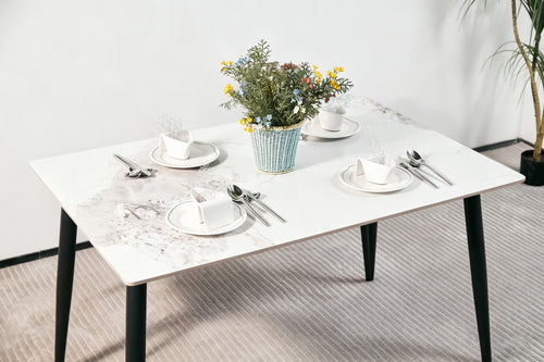 Modern Minimalist Dining Table 1.2m White Sintered Stone Top