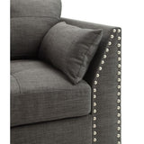 Linen Accent Chair with 3 Pillows, Nailhead Trim, Light Charcoal