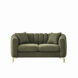 Loveseat Modern Chenille Green Gold Metal Legs 2 Seat 63 In 500 LB