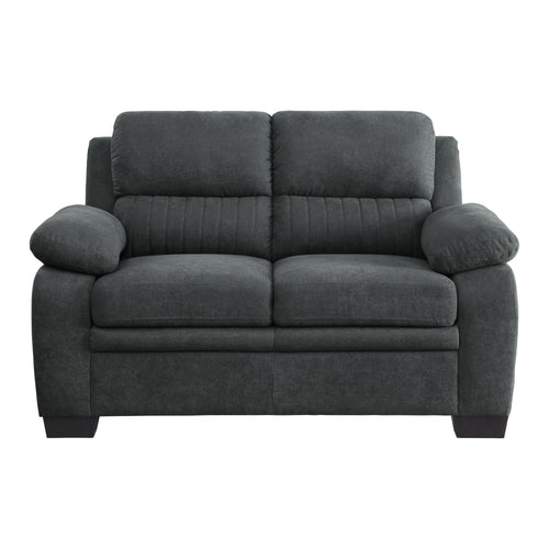 Dark Gray Channel Tufted Loveseat Plush Fabric Wood Frame