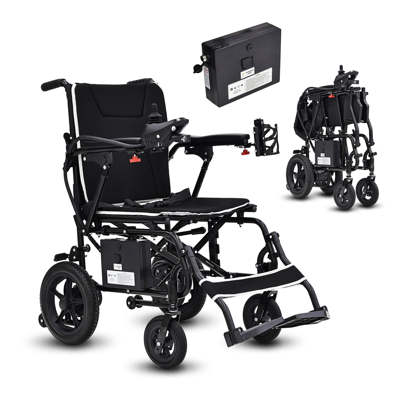 Wheelchair Electric Foldable Aluminum 264 LB 36 LB 180W Dual Motor LED Lights