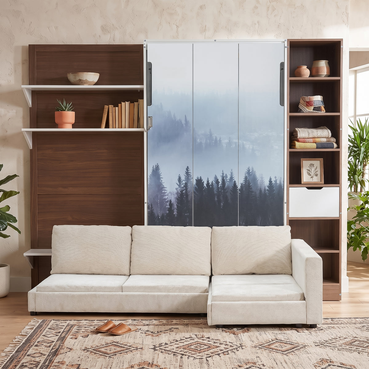 Twin Solid Wood Murphy Bed White