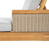 Chaise Lounge Acacia Wood Wicker Gray Cushion 4 Position 76.77in