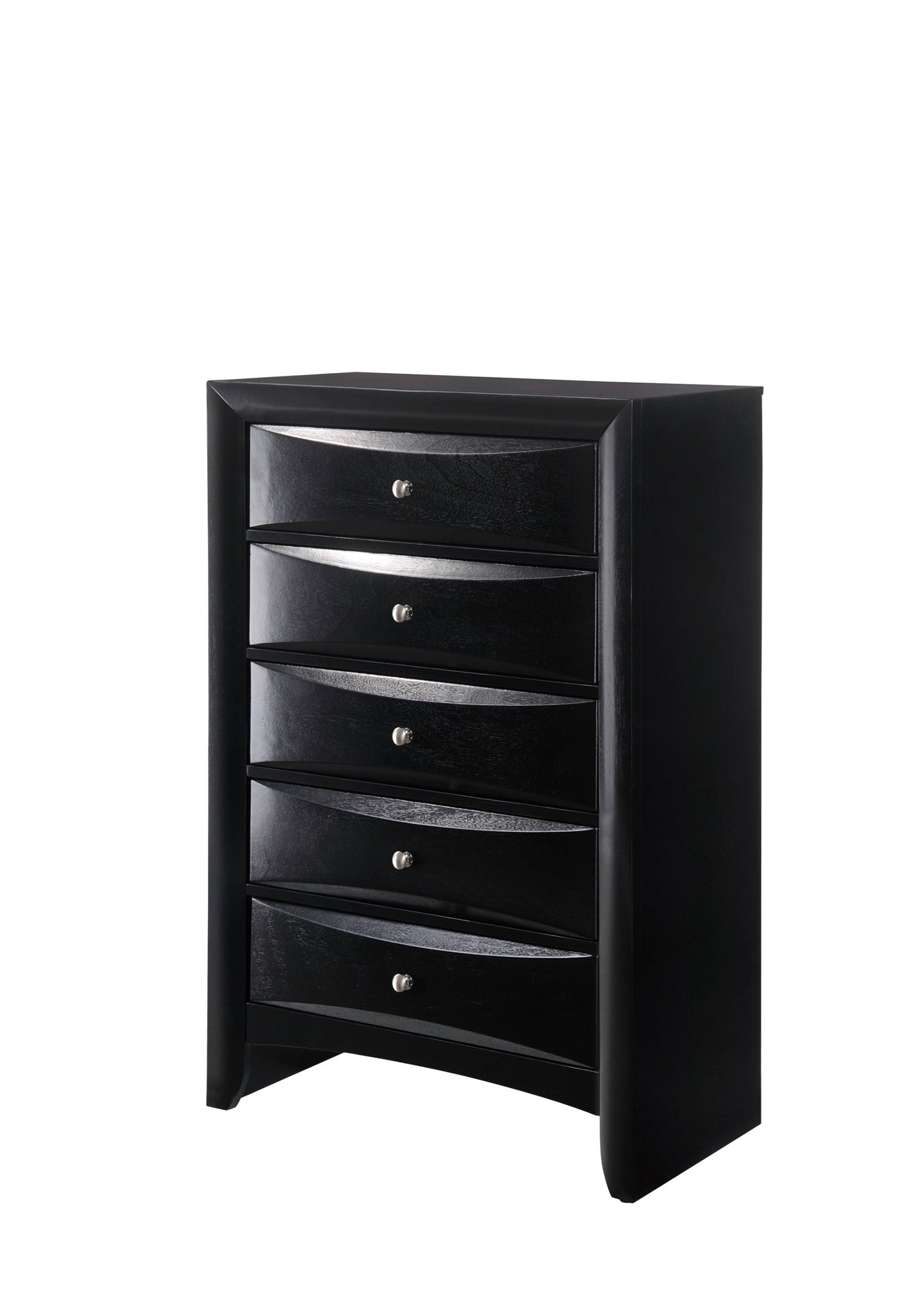 Contemporary 5 Drawer Chest Black Solid Wood Bedroom Dresser