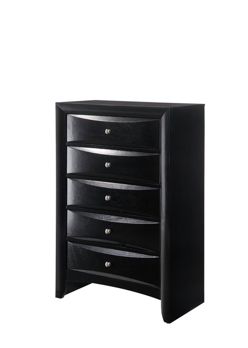 Contemporary 5 Drawer Chest Black Solid Wood Bedroom Dresser