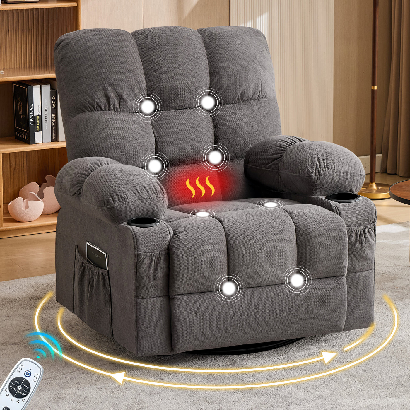 Massage Recliner Chair 350LBS Vibration Heating USB Rocker