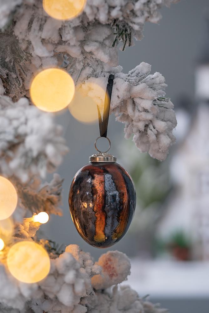 Glass Christmas Ornaments Set of 6, 3" x 4.3" Egg Ball