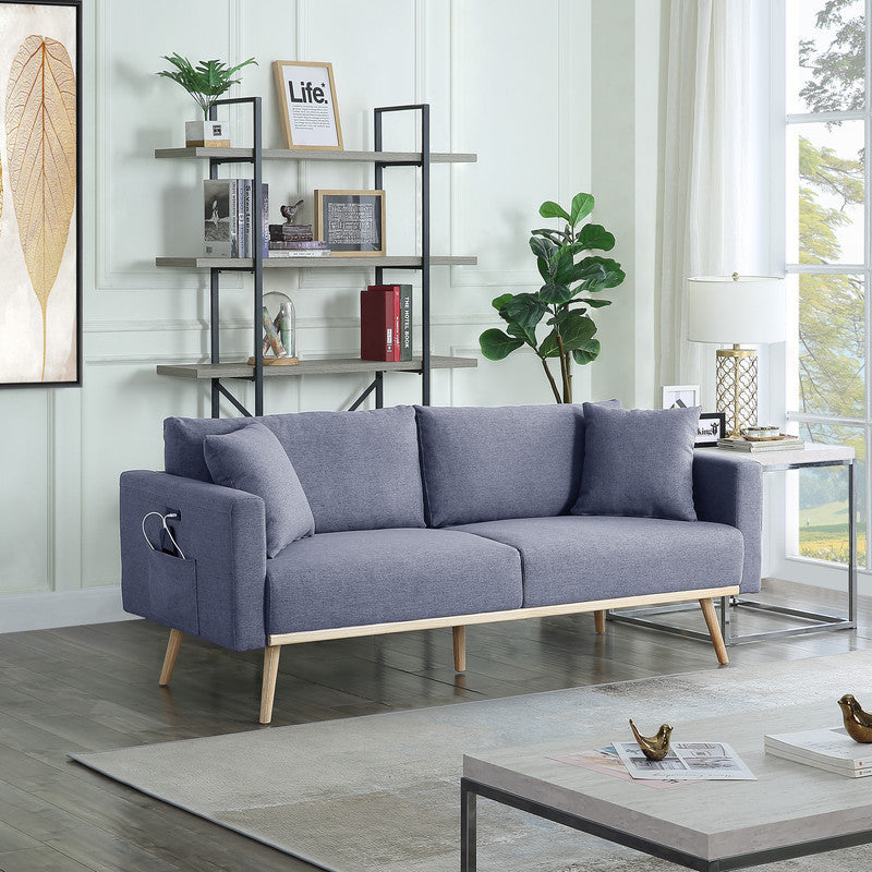 Elio 75" Dark Gray Linen Sofa with USB Charging & Pillows