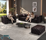 4-Seat Faux Leather Sofa with Ottoman Tufted Brown