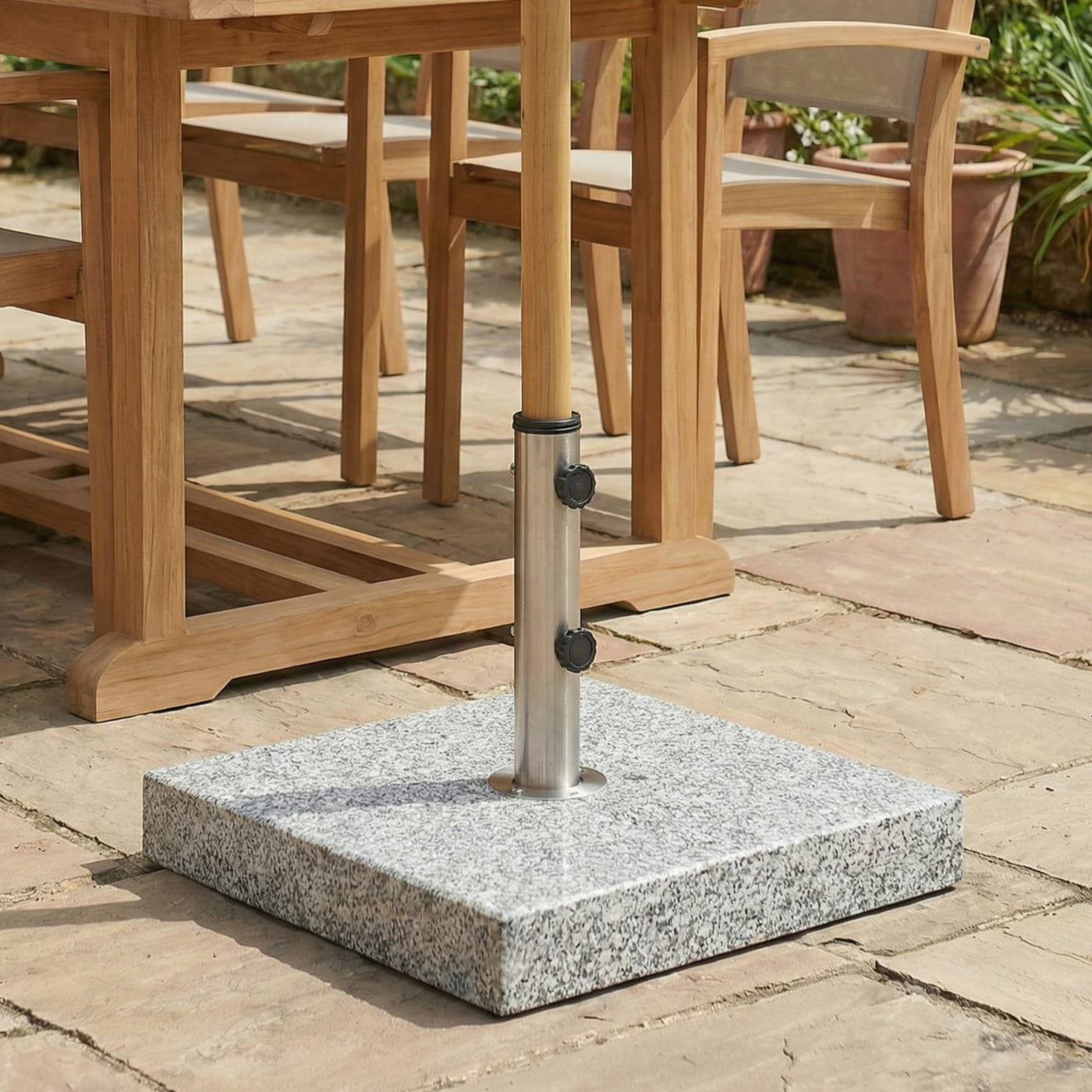 Patio Umbrella Base Square Granite Stainless Steel Gray 55 LB 15.75 In