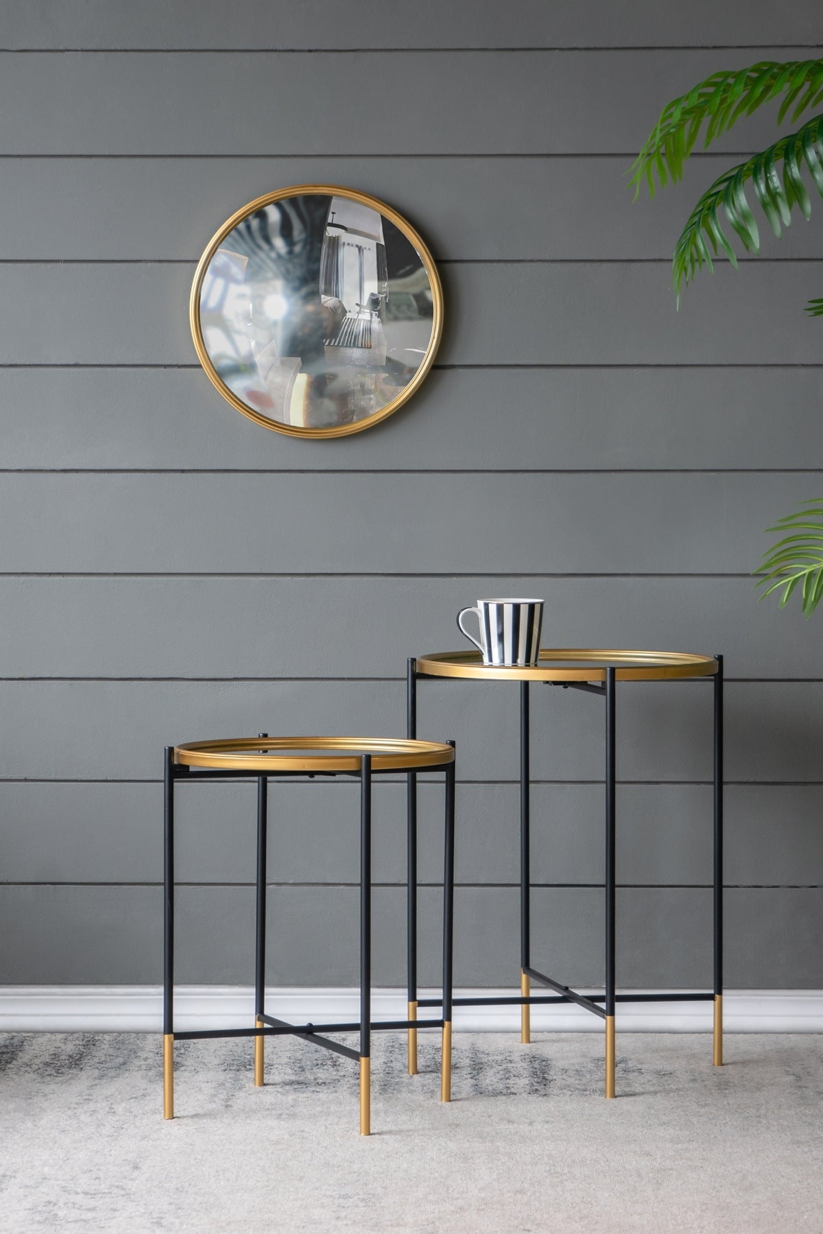 Gold and Black Iron Side Tables Glass Top Set of 2