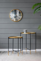 Gold and Black Iron Side Tables Glass Top Set of 2