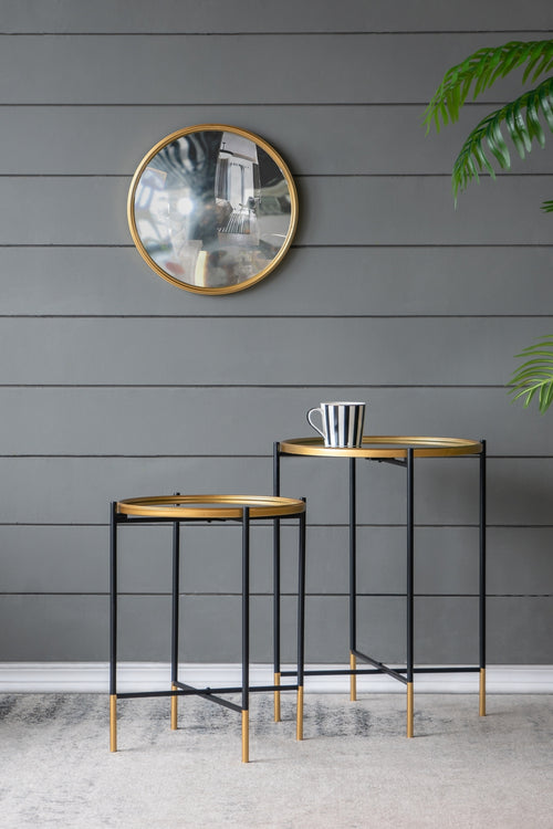 Gold and Black Iron Side Tables Glass Top Set of 2