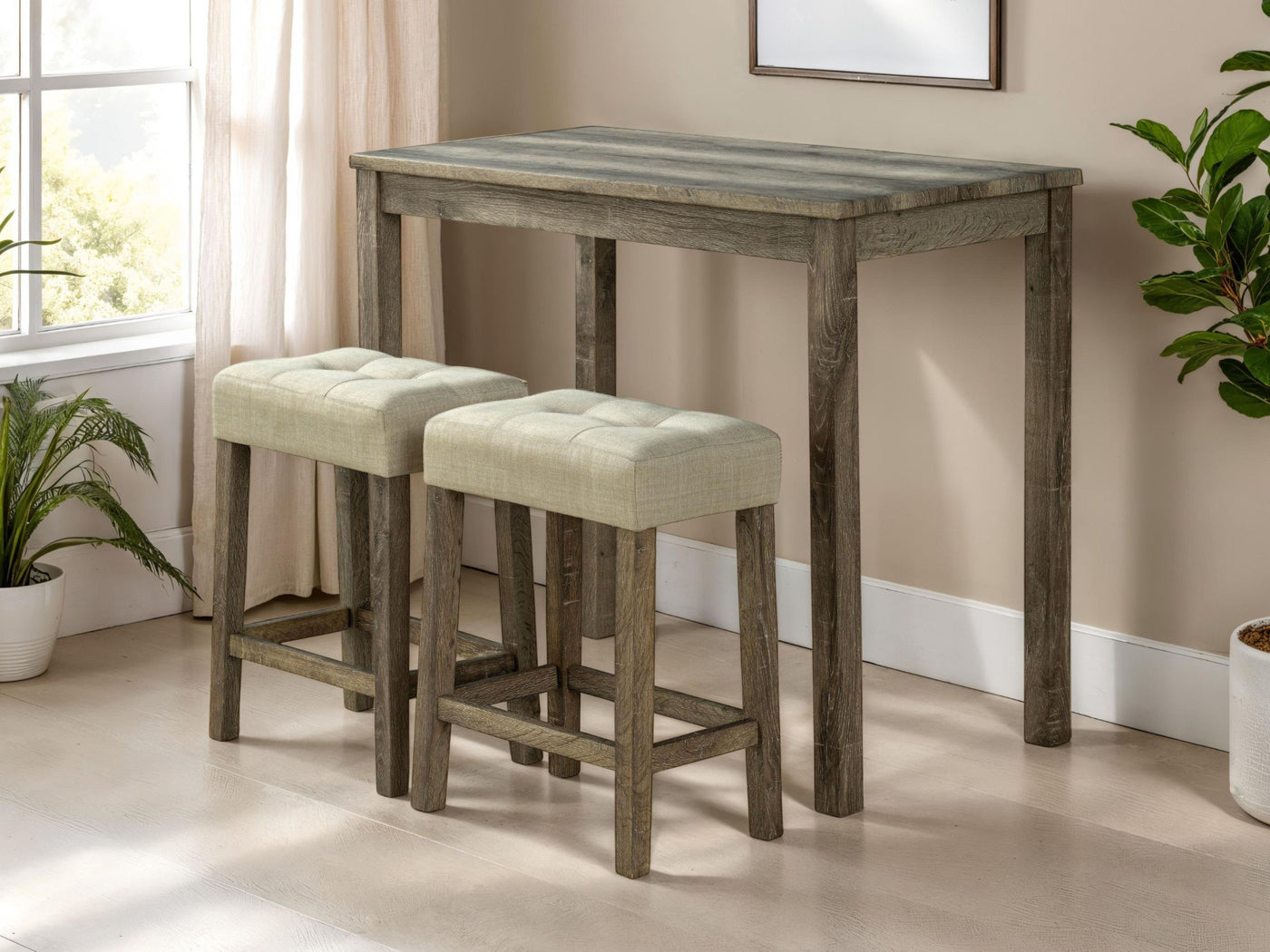 Modern Transitional Brown 3-Piece Dining Set w/ Stools