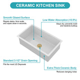 32"x19"x10" Undermount Single Bowl Fireclay Kitchen Sink