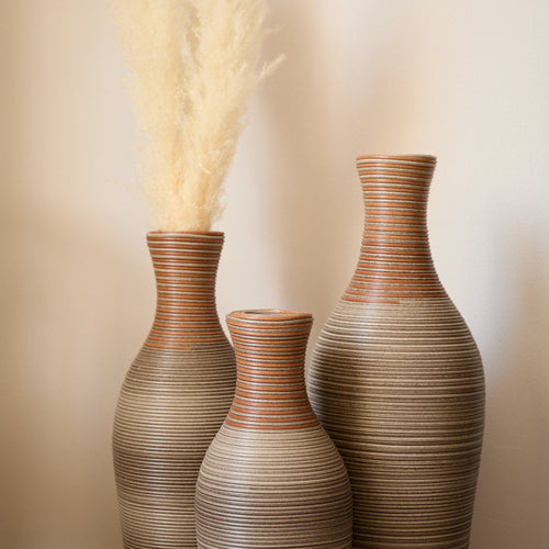 Hand-Woven PVC Rattan Vases, Set of 3 Brown Decorative Floor Vases
