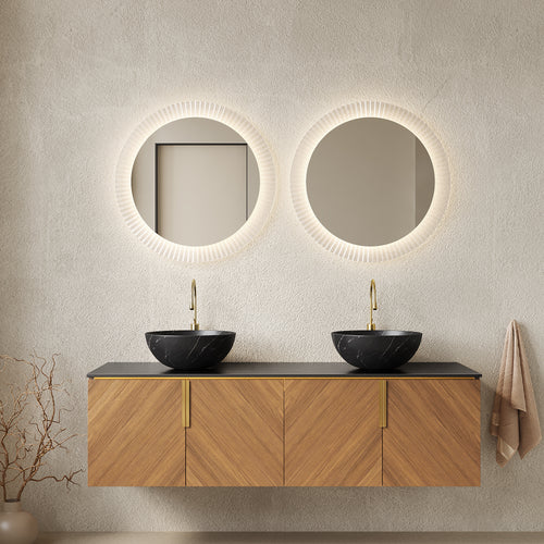 60' Bathroom Vanity with Sinks, Floating Plywood 4 Doors Black Bowl Ceramic Basins