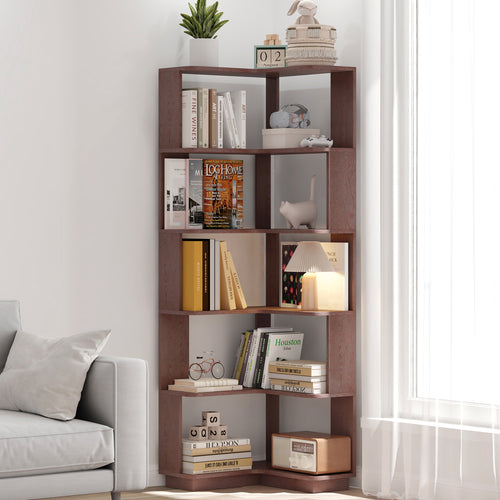 6 Tier Freestanding L-Shaped Corner Bookshelf For Living Room, Bedroom