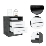 Nightstand with Two Drawers and Cabinet, Smokey Oak/White