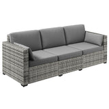 Outdoor Sofa Set PE Rattan Gray 3 Seat Steel Frame 792 lb Capacity