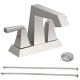 2-Handle Brushed Nickel Bathroom Sink Faucet 4" Centerset