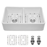 White Ceramic Double Bowl Farmhouse Apron Front Sink 32
