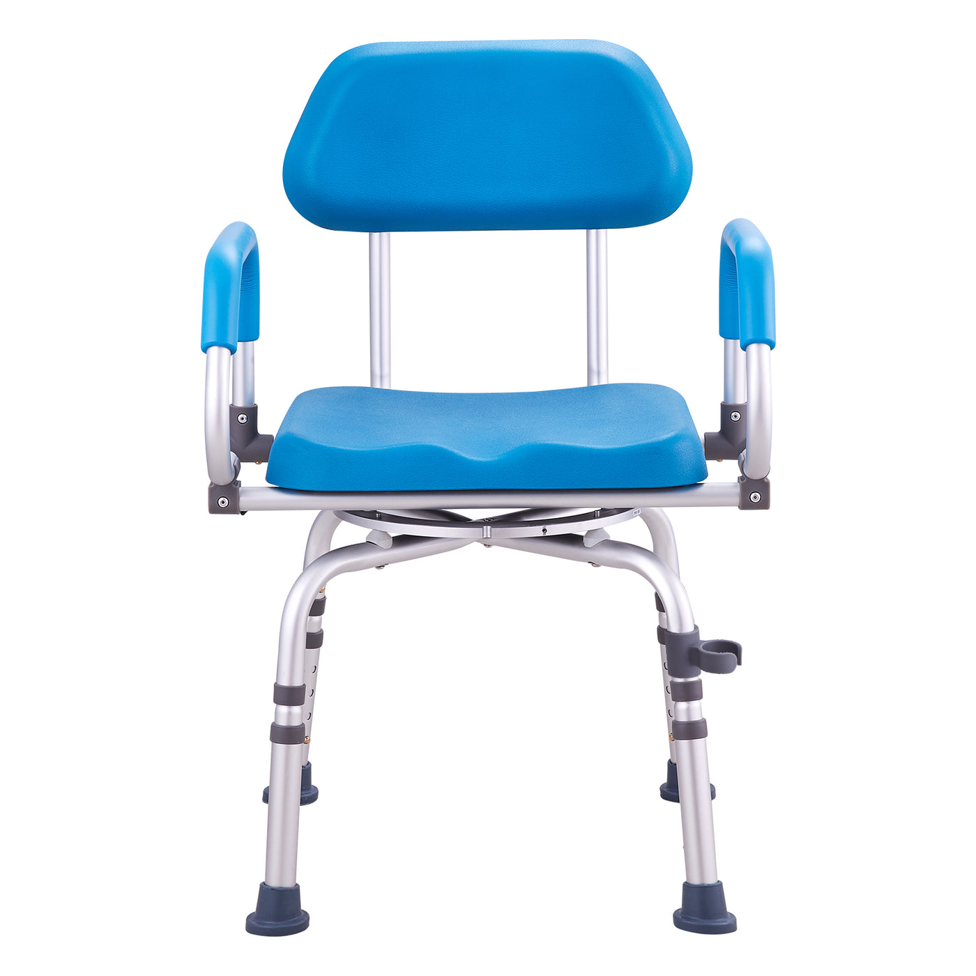 Shower Chair 360 Degree Swivel Padded PU Seat Aluminum 300 LB Blue