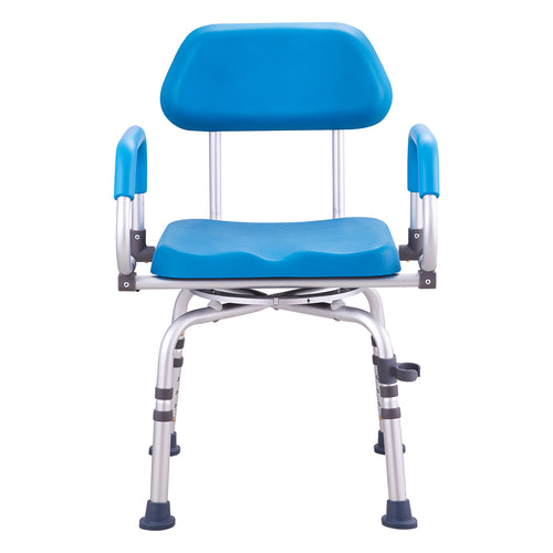 Shower Chair 360 Degree Swivel Padded PU Seat Aluminum 300 LB Blue