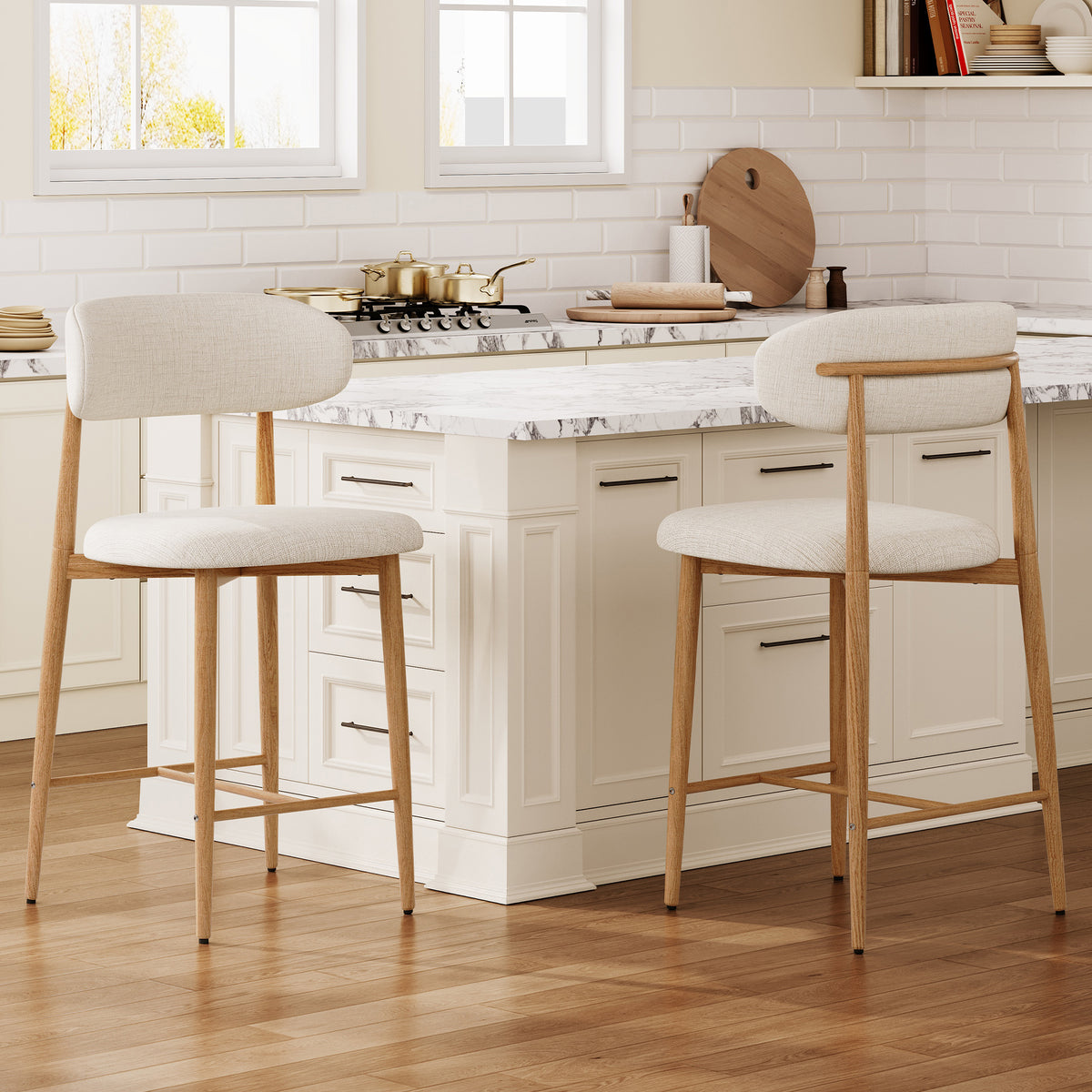Set of 2 Metal Bar Stool Beige