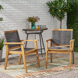 Outdoor Dining Chair Acacia Wood Dark Gray Rope Weave Set of 2