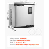 Commercial Ice Maker Machine - Head, 300 Lbs/Day Stainless Steel Ice Machine