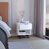 Modern Wood Nightstand with Drawer and Open Storage Shelf