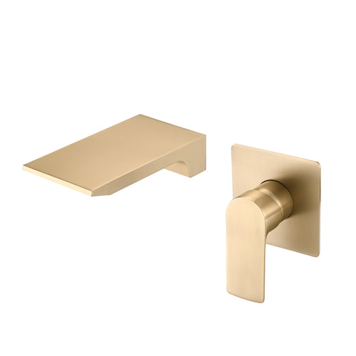 Wall Mount Waterfall Bathtub Faucet Single Handle Brushed Gold