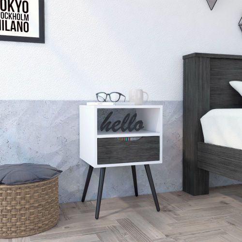 Four-Leg Nightstand with Drawer and Open Shelf, 20.9" Top