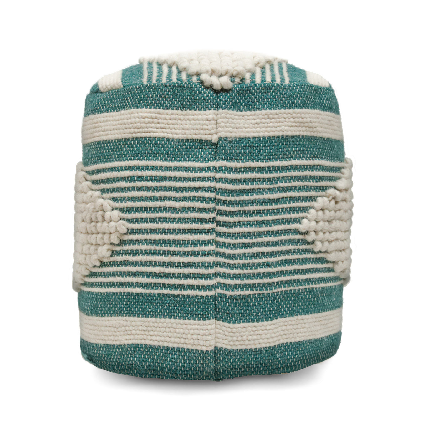 Diamond Pattern Wool Cotton Pouf 16x16 White Teal