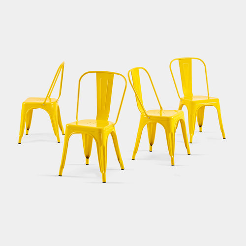 Set of 4 Yellow Industrial Metal Dining Chairs 18" Seat