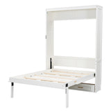 Beige Full Size Murphy Bed with 2 Drawers, Solid Pine Wood + MDF, 80.5''L x 61.5''W x 89''H