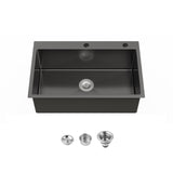 Stainless Steel Overmount Kitchen Sink 30x19 Single Bowl Black