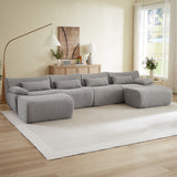 Sectional Sofa U-Shape Convertible Corduroy Gray 6 Seat Ottoman