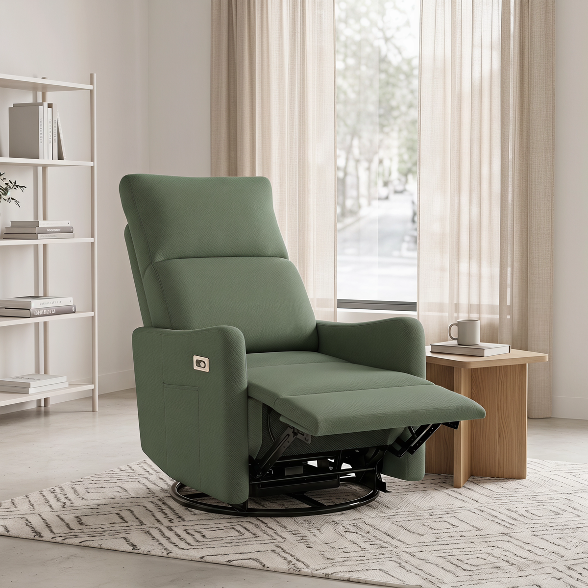 Velvet Recliner Swivel Power Dark Green