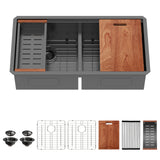 Double Bowl (50/50) Undermount Kitchen Sink- 33"x19"x10" Gunmetal Black 16 Gauge