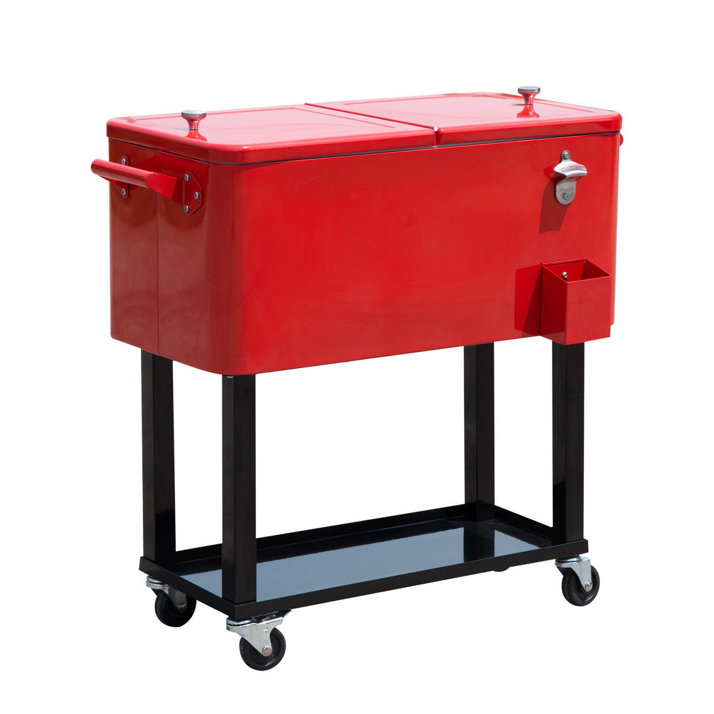 80 Qt Rolling Ice Chest Cooler Cart Red
