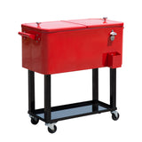 80 Qt Rolling Ice Chest Cooler Cart Red