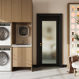32' X 80'1-Lite Frosted Glass Interior Door for Pantry, Laundry, Closet, kitchen, Bypass, Pocket Slab Door w/o Hardware,Black