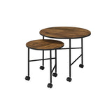 Nesting Table Set of 2 - Wood & Metal - Vintage Oak - 23" & 16" Round