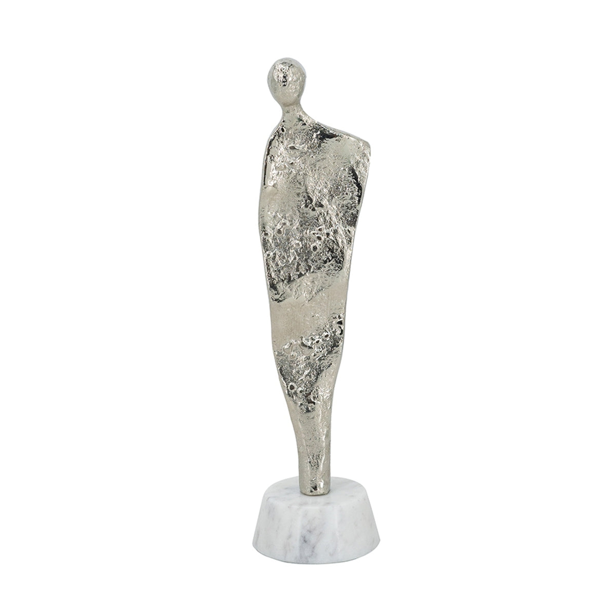 Abstract Aluminum Human Figurine Marble Stand Silver White