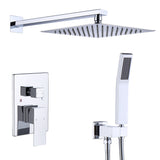 Wall Mount Shower System 12" Rainfall Head Handheld Chrome Brass