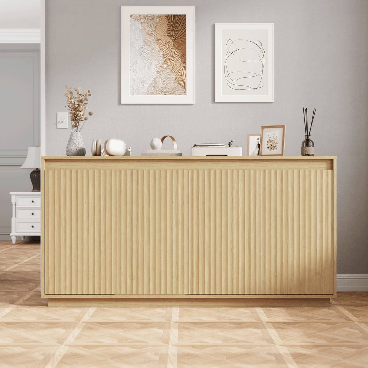 4 Door Sideboard Buffet Cabinet with Power Outlet